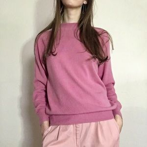 Vintage Faux-Cashmere Mauve Mock-Neck Raglan Balloon Sleeve Ribbed Cuff Sweater